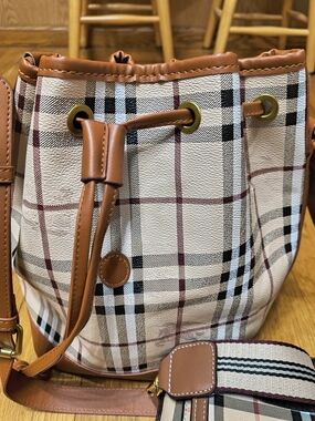 Classic Plaid Bucket Bag in Brown Leather Trim